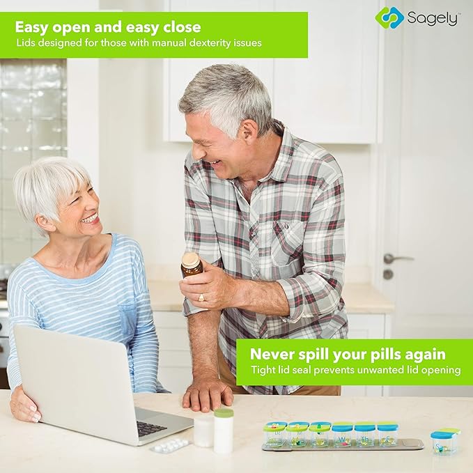 Sagely Smart XL Weekly Pill Organizer AM/PM - Medicine Storage Organizer with Reminder Alarm App (Large Enough to Fit Fish Oil, Cod Liver Oil, Vitamin D Supplements & Vitamins) (Mint Blue/Coral)