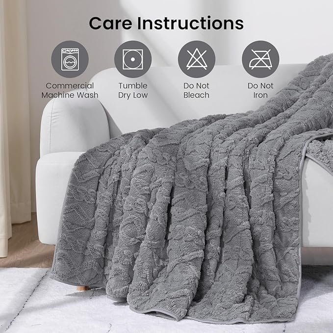 Drewin Fleece Weighted Blanket Queen Size (60" x 80" 12lbs, Grey), Ultra-Comfy Furry Sherpa Heavy Blanket, 3D Jacquard Cable Pattern Weighted Blankets for Adults, Sofa Bed Blanket for Winter