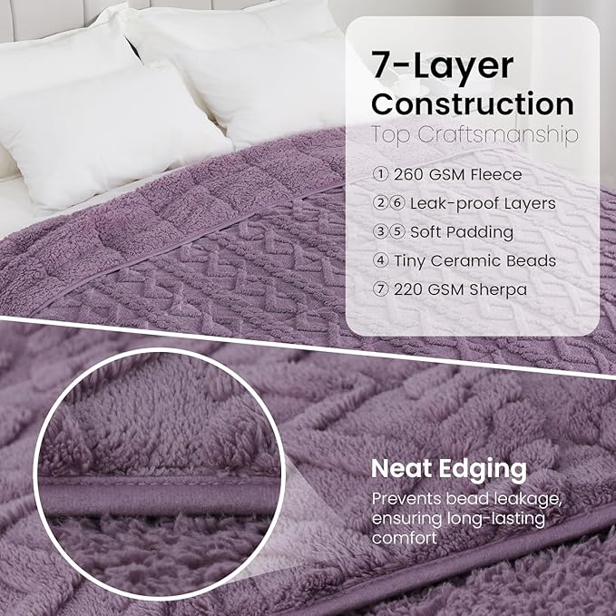 Drewin 15 lbs Weighted Blanket Queen Size, 60 x 80 inches, Dual Sided Soft Fuzzy Jacquard Sherpa Weighted Blankets for Adults, Comfortable Sofa Bed Blanket for Sleeping, Purple