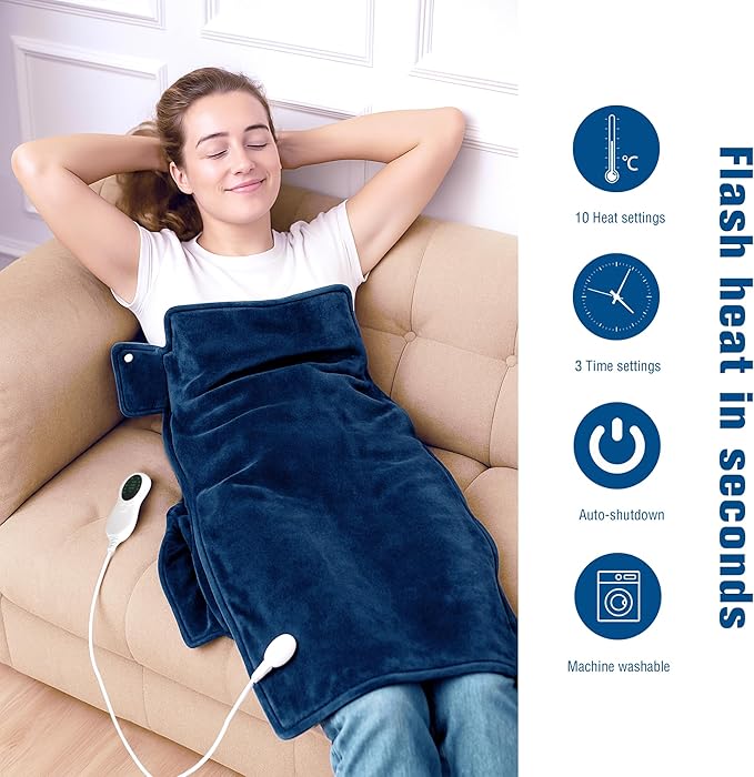 Heating Pad for Neck and Shoulders and Back,Holiday and Birthday Gifts for Family, Friends, and Seniors,Heating Pad for Back Pain Relief,10 Heat Settings, 3 Timers, Auto-Off (Tibetan Blue)