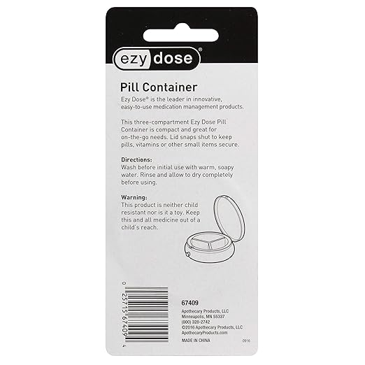 EZY DOSE Fashion Daily Round, Portable On-The-Go Pocket Pharmacy, Pill Box, Organizer and Vitamin Containers, Snap Shut Lids, Perfect For Traveling, Color May Vary, BPA Free