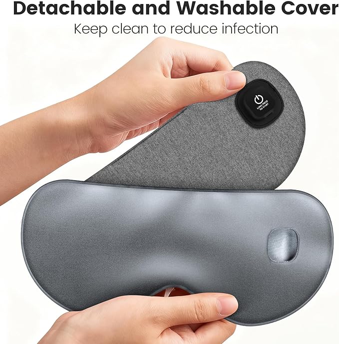 Cordless Heated Eye Mask for Dry Eyes, Blocking Light Warm Compress Rechargeable, 1000mAh Electric Eye Heating Pad for Sleeping, Washable Heat Sleep Mask with 3 Temperature Settings, Grey