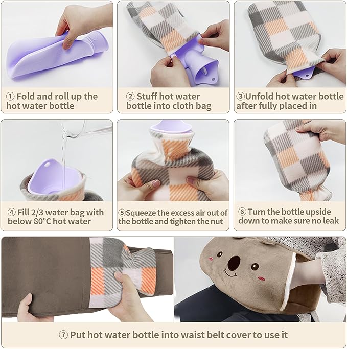 Hot Water Bag,Hot Water Bottle Rubber Warm Water Bag Pouch with Soft Waist Cover for Neck and Shoulder, Back,Hand, Legs, Waist Warm