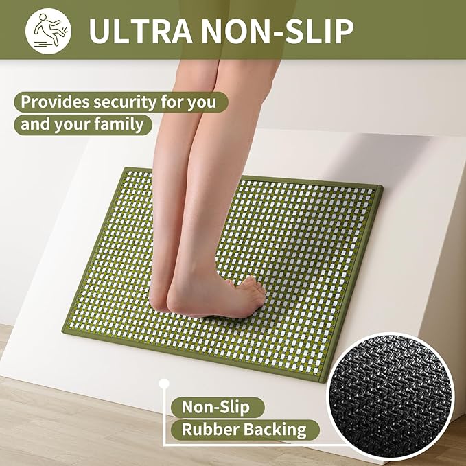 Long Kitchen Runner Rugs Kitchen Mat Non Slip Washable, Super Absorbent Soft Chenille Braided Kitchen Mats for Floor, Rubber Backing Kitchen Floor Sink Standing Mat, Easy Clean, Green 17"x71"