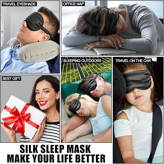 20 Pieces Silk Sleep Eye Mask with Elastic Strap Soft Sleeping Mask Eye Cover Satin Blindfold for Women Men Kids Sleeping Travel Eye Shades Including 2 Pieces of Black Bags(Black)
