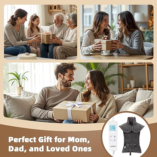 Graphene-Infused Heating Pad for Neck Shoulder and Back,Birthday Gifts for Women Men Dad, Weighted Electric Neck Shoulders Heat Pad for Pain Relief, 24"x33", ETL Certified (Gray-Upgraded, 24"x33")