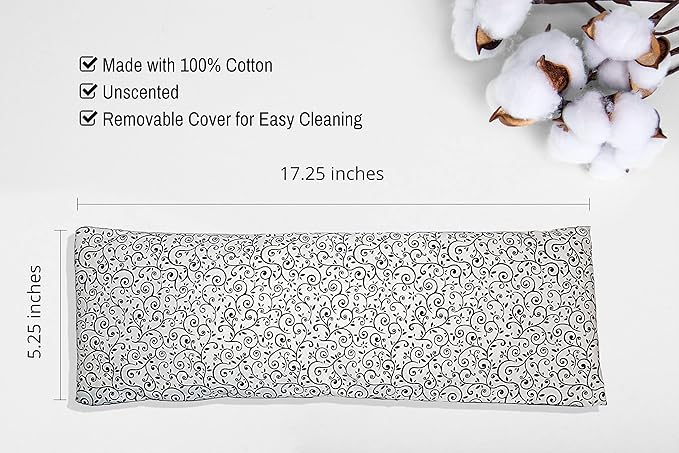 Microwavable Corn Filled Heating Pad and Cold Pack/Washable 100% Cotton Cover (Vines - Black and White, 5.25in W x 17.25in L)