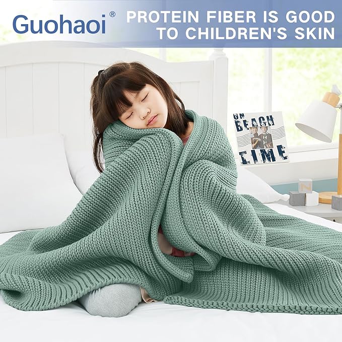 Guohaoi Knitted Weighted Blanket for Adults (Haze Green 48"x72" 12lbs) No Beads Cooling Throw Blanket for Hot Sleepers, Home Decor Breathable Chunky Knit Heavy Blanket Use on Full Size Bed