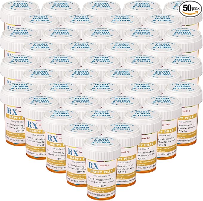50 Set Nursing Halloween Party Supplies 50 Empty Pill Bottles with Caps Plastic Medicine Containers with 50 Sticky Label Pill Vial for Nurse Party Favors Serve (20 Dram)
