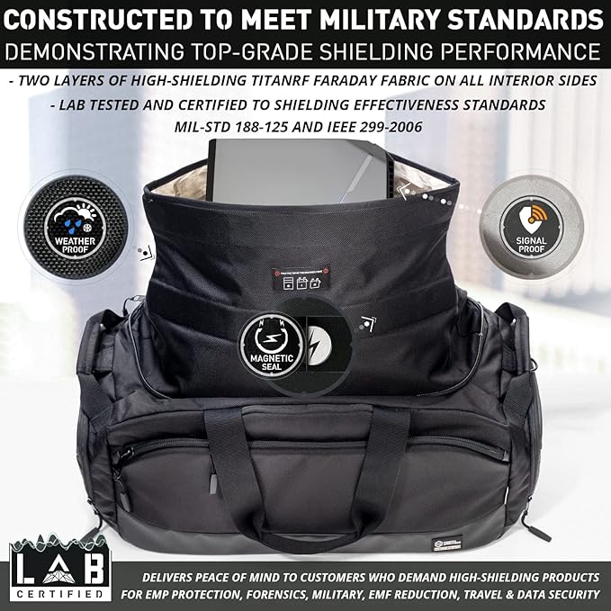 Mission Darkness Disconnect Faraday Duffel Bag + 4 Detachable Faraday Pockets // Military-Grade RF Shielding for Large Electronics & Mobile Devices // Travel Protection Signal Isolation Data Privacy