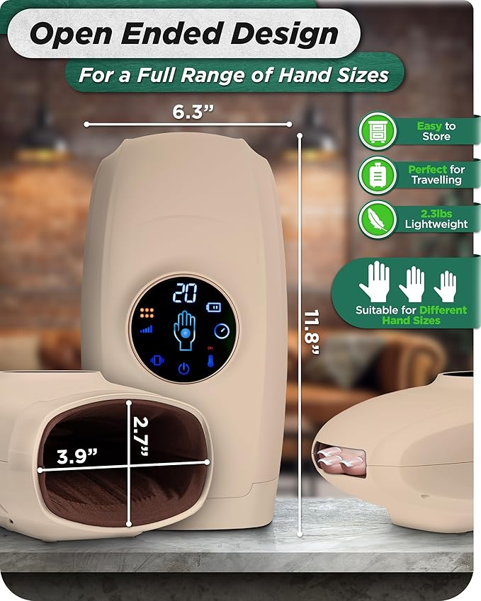 Lunix LX7 FSA Carpal Tunnel & Wrist Pain Relief Device, Heated Air Compression Hand Massager for Arthritis, Mothers Day Gifts for Women & Mom, Touchscreen, Sand Beige