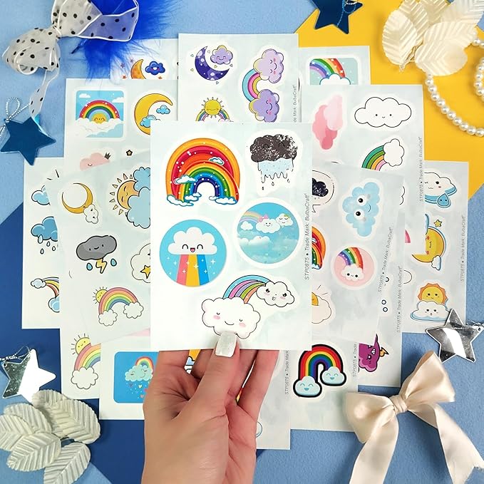 BulbaCraft Cloud Stickers, Rainbow Stickers for Water Bottles, Cloud Stickers, Cloud Birthday Party Decorations and Supplies, Rainbow Party suppliess, Gifts for Women & Men