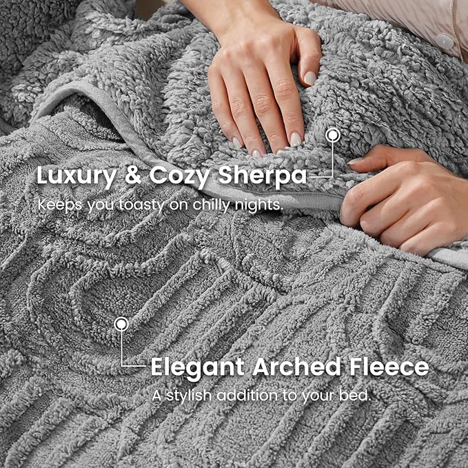Sherpa Fleece Adult Weighted Blanket Great for Sleep, 15 lbs Dual Sided Soft Fuzzy Heavy Blankets for Couch Bed Sofa, Cozy Warm Fluffy Arched Jacquard Throw for Winter (Grey, 48" x 72", 15 Pounds)