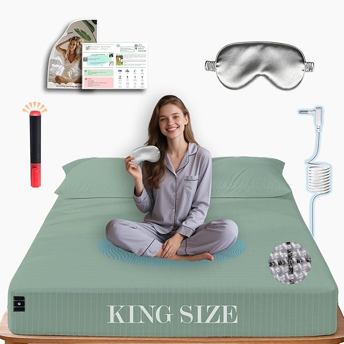 Ali King Grounding Sheets - King Size, Soft Cotton with Silver Fiber, 15'' Deep Pocket Earth Grounding Fitted Bed Sheets for Improved Sleep (Green, King 76''*80''*15'')