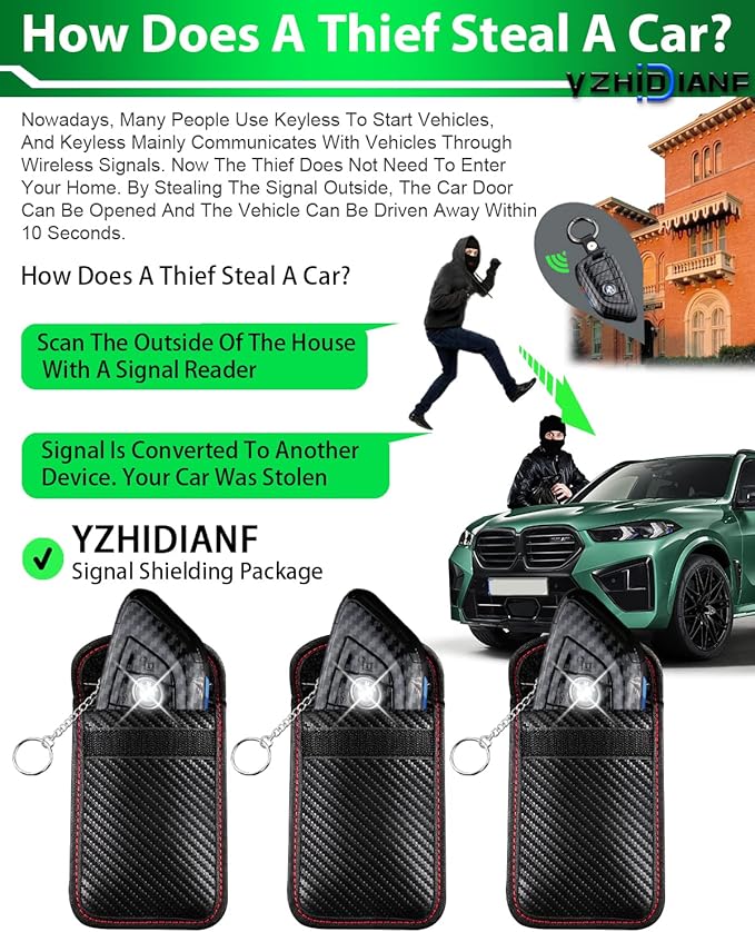 Faraday Key Fob Protector (3 Pack), Key Fob Signal Blocker Pouch, Faraday Bags Signal Blocking Security Pouch Anti-Theft Anti-Hacking Car Keys Fob Case Prevent Keyless Car Theft