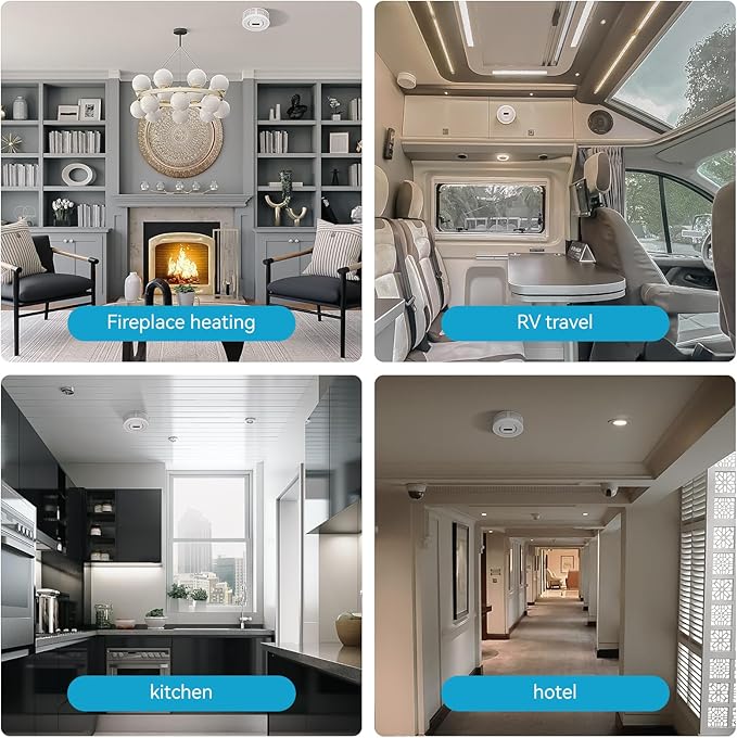 Smoke Detector Carbon Monoxide Gas Alarm, Fire Carbon Monoxide (CO) Detector 2 in 1 with Digital Display and Sound Light Alarm, Battery Operated Suitable for Bedroom Warehouse Kitchen or RV Travel