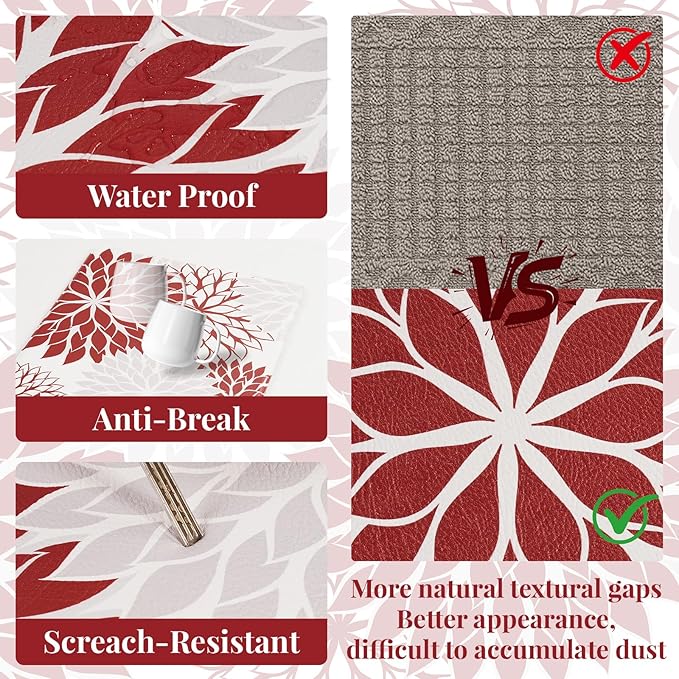 PVC Anti-Fatigue Kitchen Mats Set of 3, Non-Slip Kitchen Rugs, Comfort Standing Runner Rug, Multipurpose Indoor Mats for Laundry, Office, Bedroom, Sink, Bathroom, red