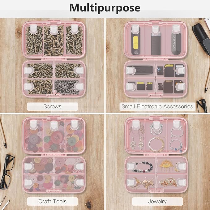 FYY Weekly Pill Organizer with Labels,8 Compartments Travel Daily Pill Case Airtight Moistureproof Large Pill Box to Hold Vitamins, Fish Oil, Supplements,Cotton Swab and Bandages-Pink