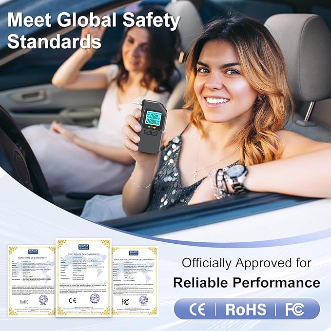 Breathalyzer Digital BAC Tester, Handheld Breath Alcohol Tester for Car, Home & Travel, Laboratory-Grade Dual-Core Processor, LED & LCD Display, Rapid Detection, History Memory, 20 Mouthpieces
