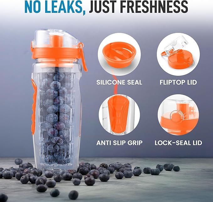 Zulay Fruit Infuser Water Bottle - 34oz - Leakproof With Full-Length Infusion Rod - Men Women's Ideal Fitness Gift Or For Gym, Camping