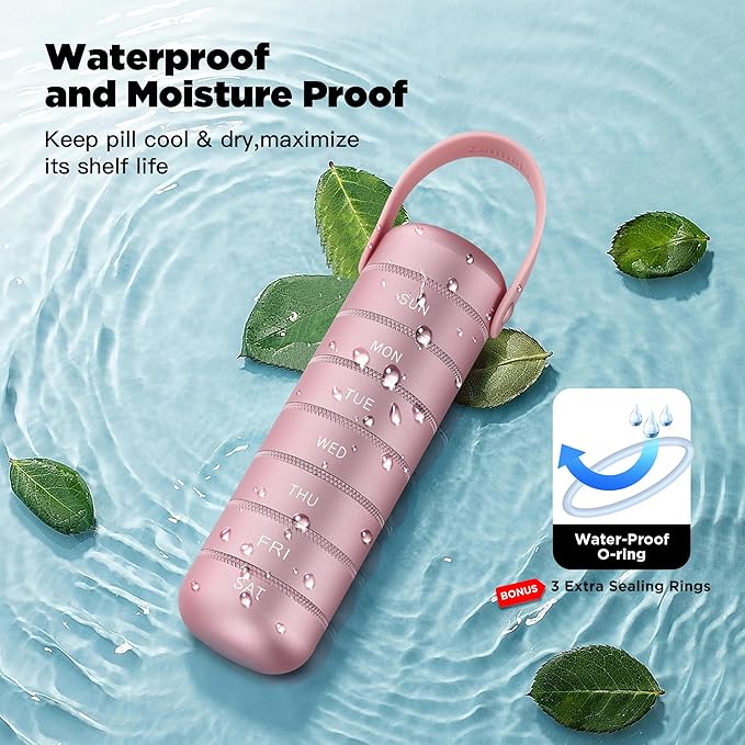 Zannaki Metal Weekly Pill Organizer, Large Travel Pill Box 7 Day, Waterproof Daily Pill Case with Silicone Handle, Aluminum Alloy Portable Pill Holder Container for Vitamin, Medicine, Supplement,Pills