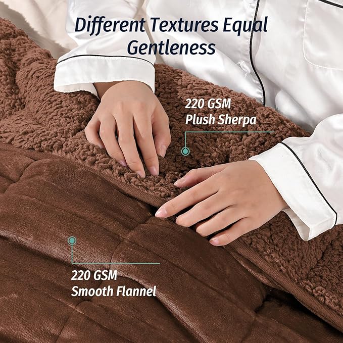 Wemore Sherpa Fleece Weighted Blanket for Adult, 15 lbs Dual Sided Cozy Fluffy Heavy Blanket, Ultra Fuzzy Throw Blanket with Soft Plush Flannel Top, 60 x 80 inches, Coffee Brown on Both Sides