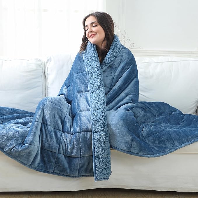 Aemicion Fluffy Sherpa Weighted Blanket 20lbs Queen Size,Cozy Flannel Heavy Blanket as Gifts for Women Men Adult,Warm Soft Throw Blanket for Couch Sofa Bed,Slate Blue