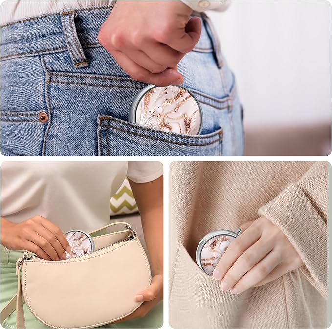 Mini Pill Box, Small Pill Box, Portable Pill Box, Cute Pill Organizer for Vitamins, Medications, Fish Oil and Supplements (Golden Marble)