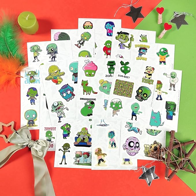 BulbaCraft 100Pcs Zombie Stickers & Adults — Zombie Decals for Boys and Girls, Spooky Halloween Decals Waterproof, Gifts for Women & Men