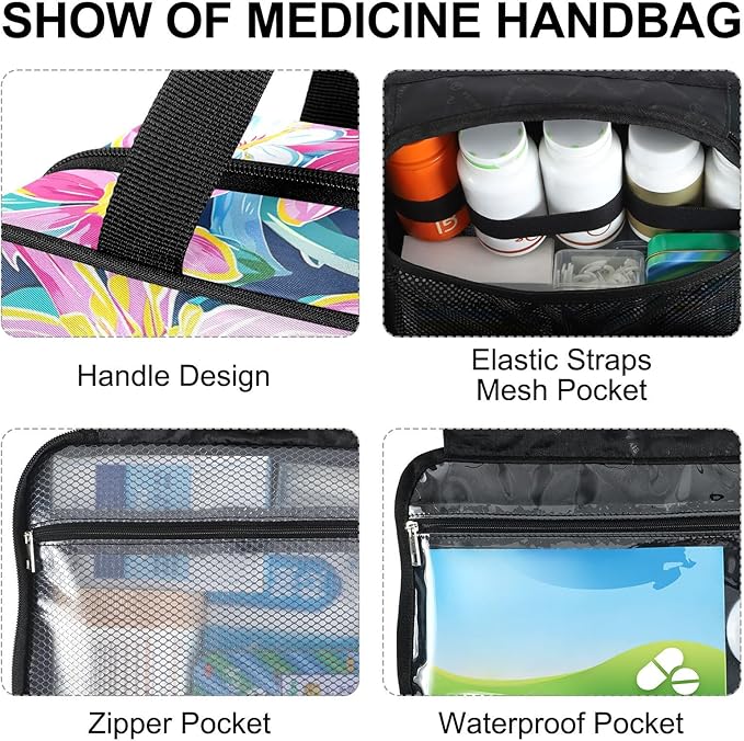 Fustylead Pink Lily Flowers Green Leaves Large Medical Supplies Organizer Bag with Zipper Empty First Aid Bag Trauma Kit for Traveling Hiking Camping