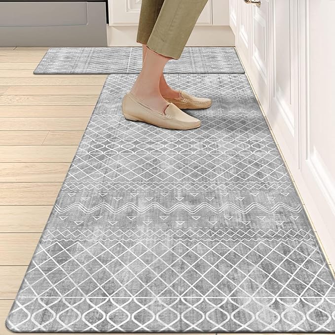 HEBE Anti Fatigue Kitchen Mat Set of 2 Non Slip Cushioned Kitchen Mats for Floor Waterproof Farmhouse Kitchen Rugs and Mats Set Comfort Standing Desk Mat Carpet for Sink,Office,Laundry