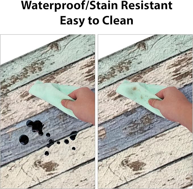 2 PCE Kitchen Mats 47x17.3 inch and 29x17.3 inch, Rustic Woodgrain Design Non-Slip Cushioned Waterproof Anti-Fatigue Rugs for Kitchen Sink Laundry Room