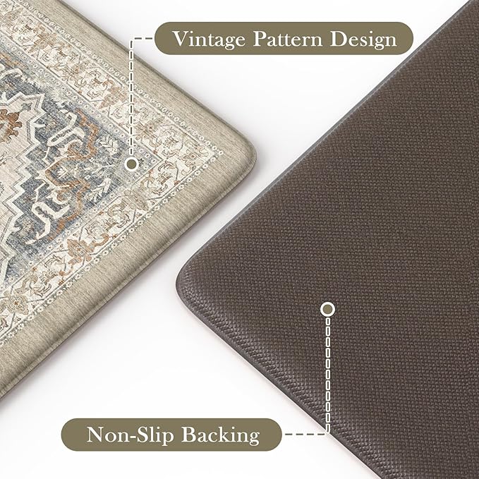 Kitchen Mats Cushioned Anti Fatigue Mats for Kitchen Floor, Non-Skid Waterproof Kitchen Rugs Padded Comfort Standing Desk Mat for Home Office Laundry Sink(Tan & Grey)