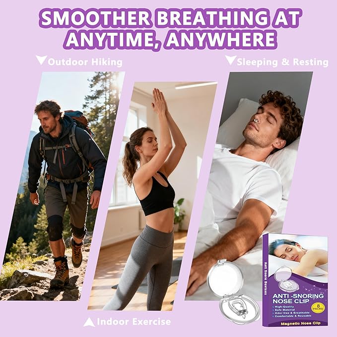 Anti Snoring Devices (8 Pack), Adjustable Silicone Snoring Solution, Anti Snoring Nose Clip, Effectively Relieve Snoring, Stop Snoring for Men and Women, Clear