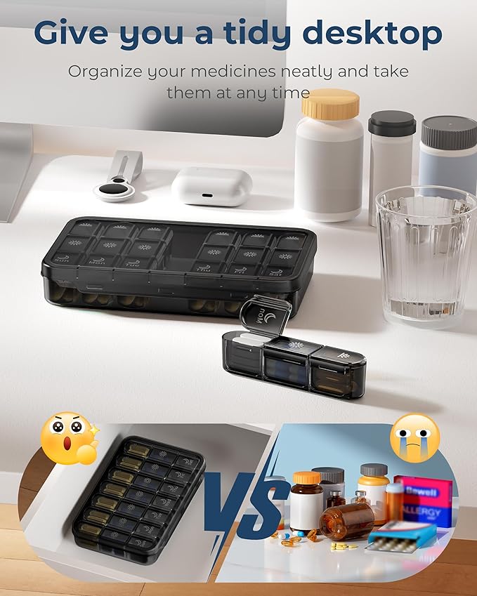 Pill Organizer 3X a Day｜Midnight Black Portable Pill Case｜7-Day Weekly Compartment｜Executive Travel Essential｜BPA-Free Health Companion｜Briefcase Must-Have