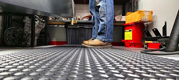 American Classic Diamond Plate Anti-Fatigue Mat – Closed-Cell Polymeric Sponge Base – Industrial Grade, Beveled Safety Edges, 9/16" or 1" Thick – Made in USA (Black, 4'x6'x9/16)