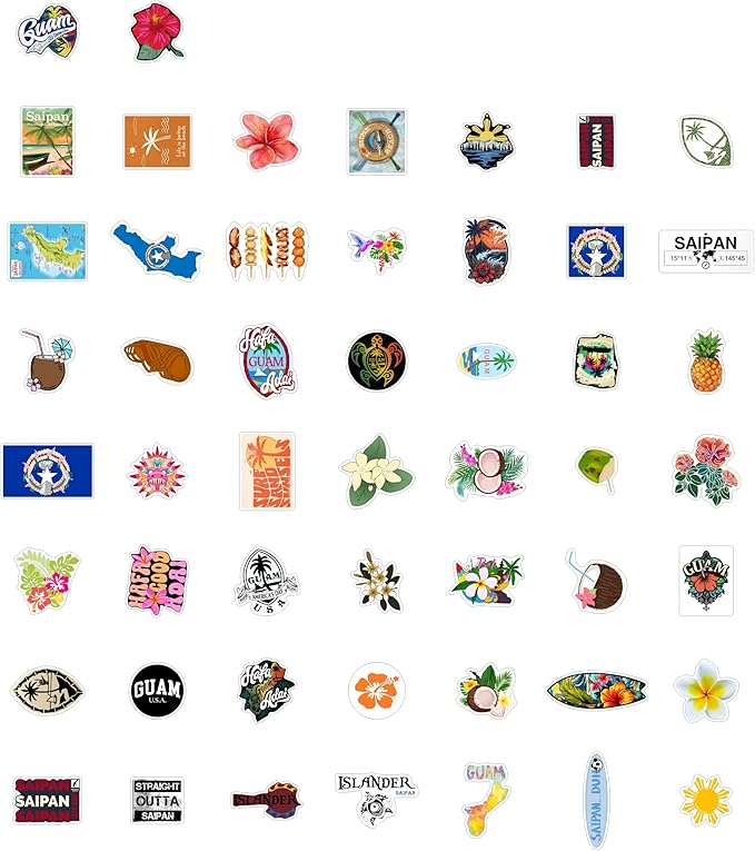 BulbaCraft 100Pcs Guam Stickers and Saipan Stickers for Water Bottle and Laptop - Saipan Party Supplies & Decorations, Waterproof Vinyl Decals, Gifts for Women & Men