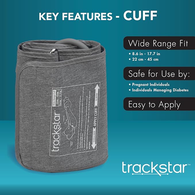 Trackstar Smart Blood Pressure Monitor | Wide-Range Upper Arm Cuff | Trackstar Monitoring App | Bluetooth iOS & Android Compatible | Measure, Track, and Share Results