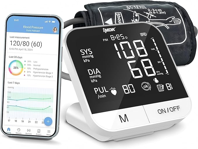 IMDK Blood Pressure Monitors - Arm Blood Pressure Monitors for Home Use, Accuracy of ±3 mmHg, Cuff '8.7-16.5' inch Adjustable, Hypertension Management APP for iOS & Android