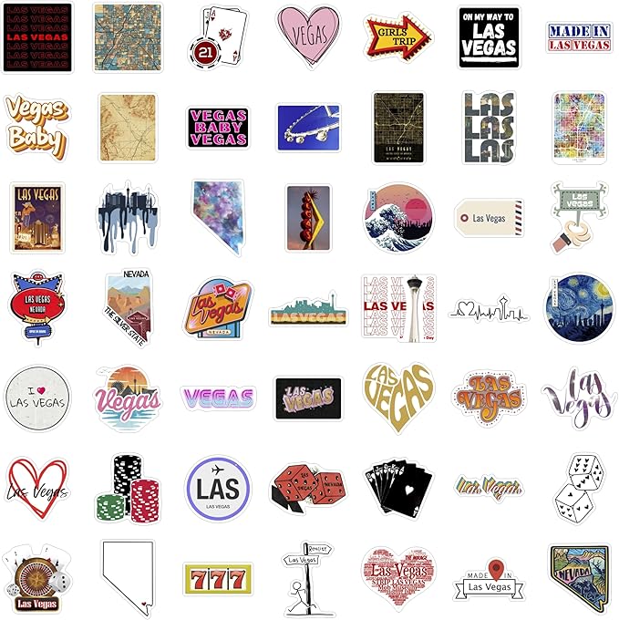 BulbaCraft 100Pcs Las Vegas Stickers for Water Bottle and Laptop - Las Vegas Party Supplies & Decorations, Waterproof Vinyl Decals, City and Casino Stickers, Gifts for Women & Men