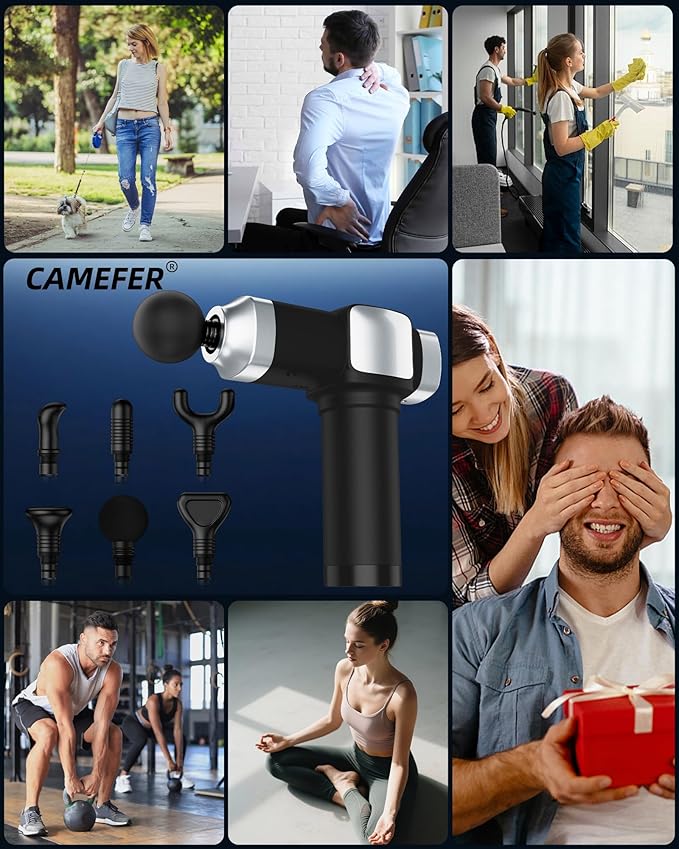 Deep Tissue Massage Gun, Portable Percussion Electric Muscle Massager for Pain Relief, Handheld Massagers with 30 Speeds & 6 Attachments for Back and Neck, Gifts for Men Women