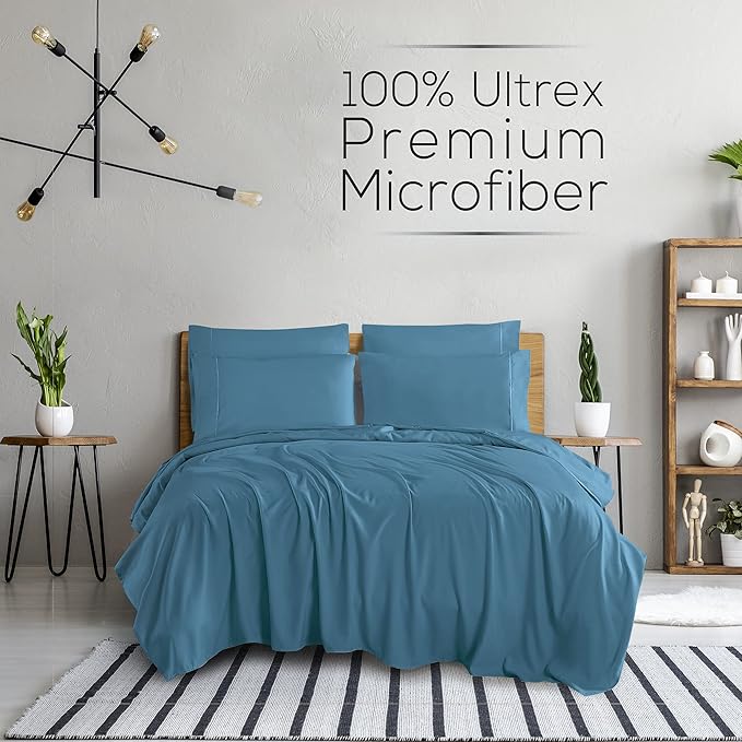 Mueller Luxury 6 PC Full Size Bed Sheets, Super Soft 1800, Deep Pocket up to 16" Full Size Sheets, Transfers Heat, Breathes Better, Hypoallergenic, Wrinkle-Resistant, Oeko-TEX, Denim