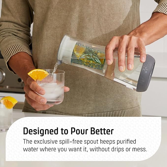 Hydros Water Filter Pitcher, 40 oz Slim Design, Patented Fast Flo Tech, Dishwasher Safe, Fills in Just 40 Seconds, BPA Free, 5 Cup Capacity, White