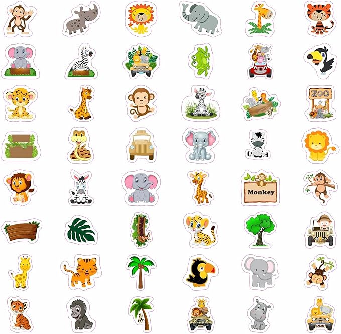 BulbaCraft 100Pcs Safari Animal Stickers, Jungle Stickers, Safari Party suppliess, Jungle Birthday Party Decorations, Gifts for Women & Men