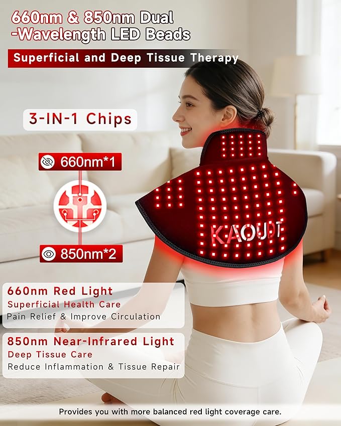Cordless Red Light Therapy for Neck and Shoulder, 5000mAh Rechargeable 148 LEDs 660nm&850nm Near Infrared Light Therapy for Shoulder Neck Back Pain Relief (Black)