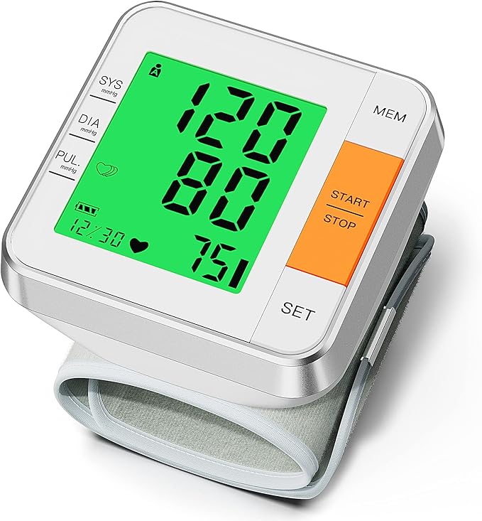 Blood Pressure Monitors for Home Use Accurate Wrist Blood Pressure Machine Adjustable 5.3"-7.7" BP Cuff for Home Use 2x120 Sets Memory Backlight LCD Display with Carrying Case