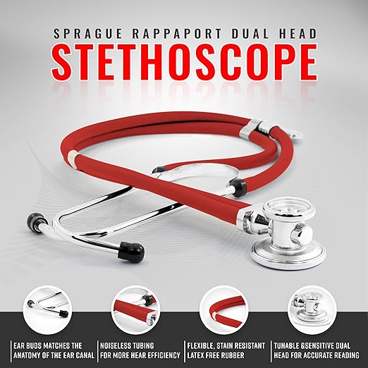 ASA TECHMED Medical Starter Kit – Stethoscope, Durable Blood Pressure Monitor, EMT Shears & Protective Carrying Case – Ideal for Healthcare Students & Professionals, Red