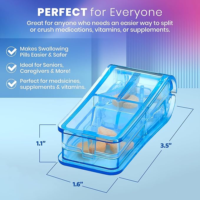 Pill Cutter - V- Grip Pill Crusher and Cutter for Vitamins, Big & Small Pills, and Medication - Transparent Pill Splitter with Pill Holder Case to Split (Bulk Case Pack of 100)