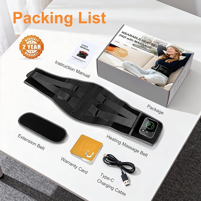 Graphene-Infused Cordless Heating Pad with Massager for Back, 5000mAh Rechargeable Portable Lower Back Massager with 3 Heat 3 Vibration with 20/30/40 mins Timer Options, Gifts for Women Men Mom Dad