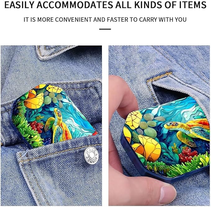 This Portable Colorful Coral Reef Sea Turtle Pattern 6 Compartment Pill Box Can Be Placed in A Pocket Or Wallet to Store Vitamins, Medicines Health Supplements Other Medications.